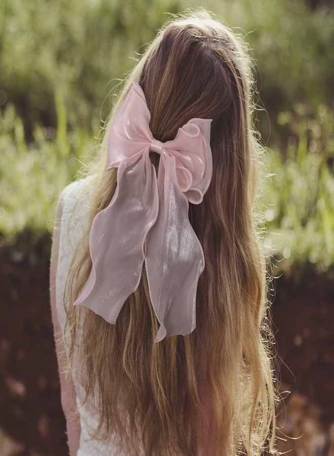 STSTR 2Pcs Large Hair Bow Clips, Pink Silk Yarn Ribbon Bow Hair Barrette for Women, Elegant Long Tail Bowknot French Hair Accessories for Wedding, Parties, Festivals - Image 5